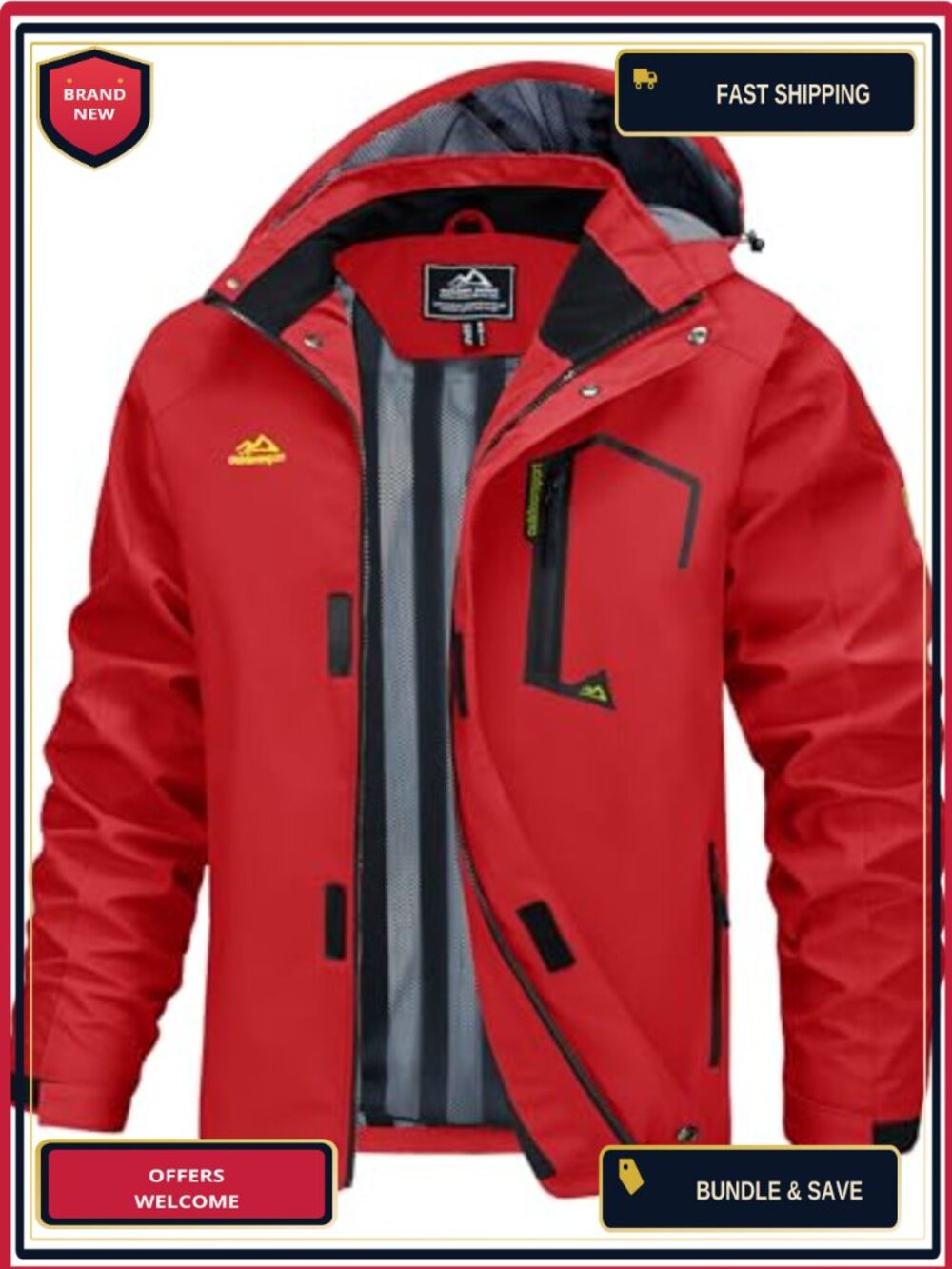 Men's Waterproof Lightweight Packable Jacket with Detachable Hood